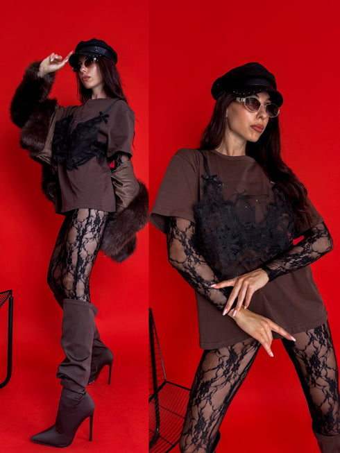 T-krekls "LACE TOP H19" - choco